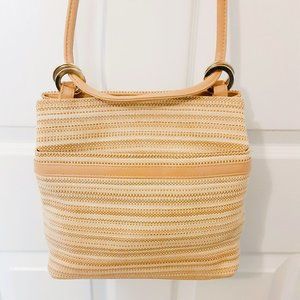 Saddle River Tan Weaved Crossbody Bag Leather Trim Spring Shoulder Bag Purse